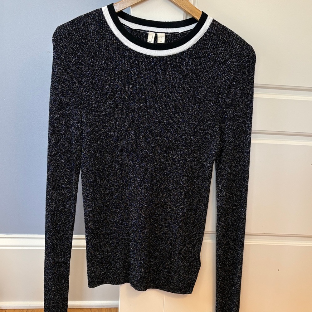 MOTH by Anthropologie Black and Silver Knit Sparkly Top